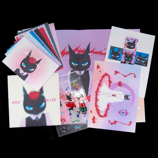 Schwarze Katze Art Print Set | Limitierte Auflage Postkarten