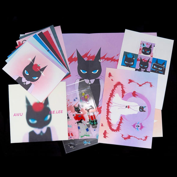 Schwarze Katze Art Print Set | Limitierte Auflage Postkarten